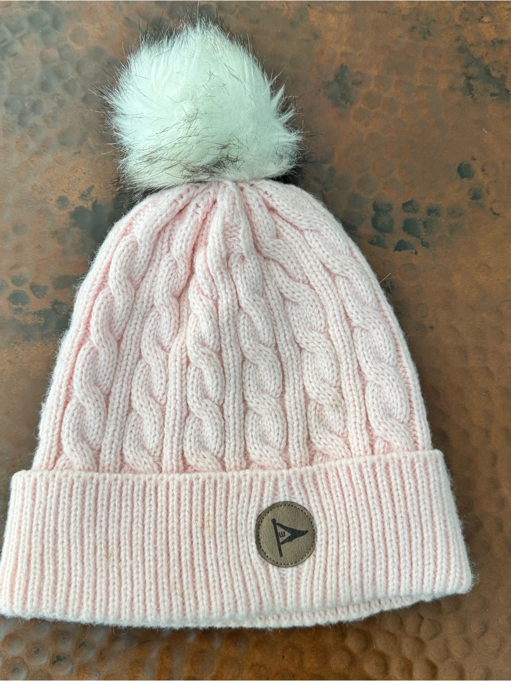 Womens Pink Cable Knit Pom Beanie One Size Outdoor Camping Hiking Skiing Winter